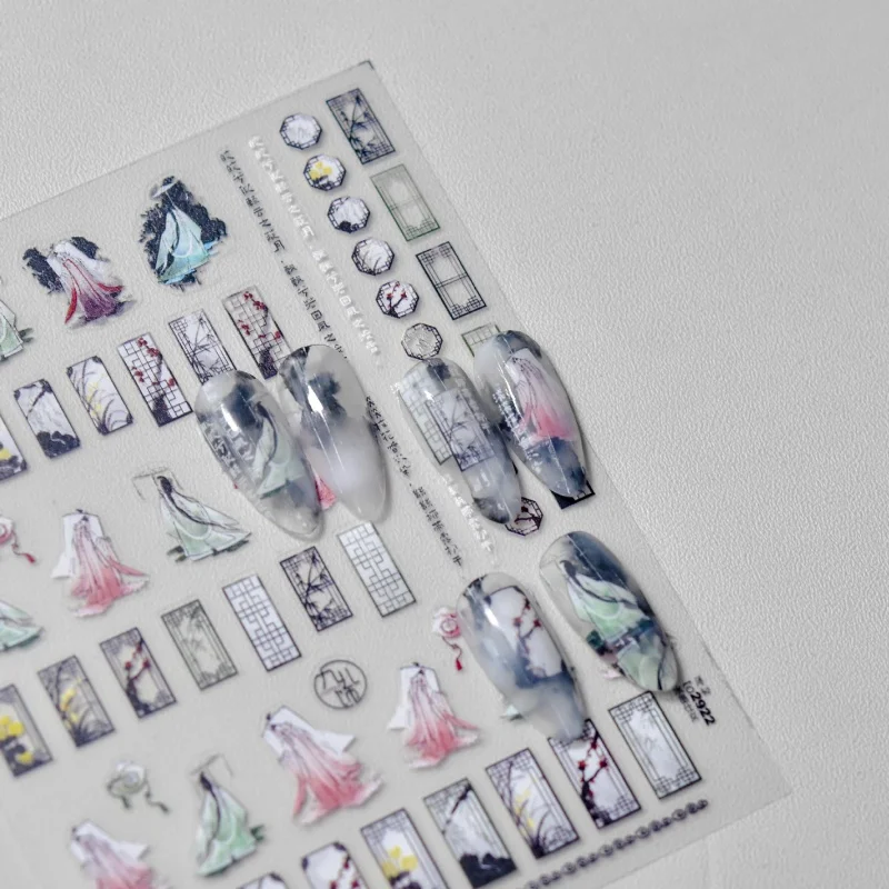 

Tomoni Thin Tough Nail Stickers Popular Retro Nail Sticker Factory Wholesale Japanese Style Water Ad Ink Lotus 2881