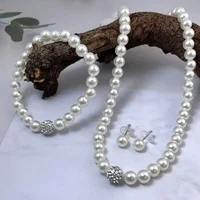 Ensemble de 3 pièces de bijoux en Imitation de perles, boule de feu, collier, Bracelet, boucle d'oreille, couleur argent, pierre de cristal, bijoux de mariée élégants 3