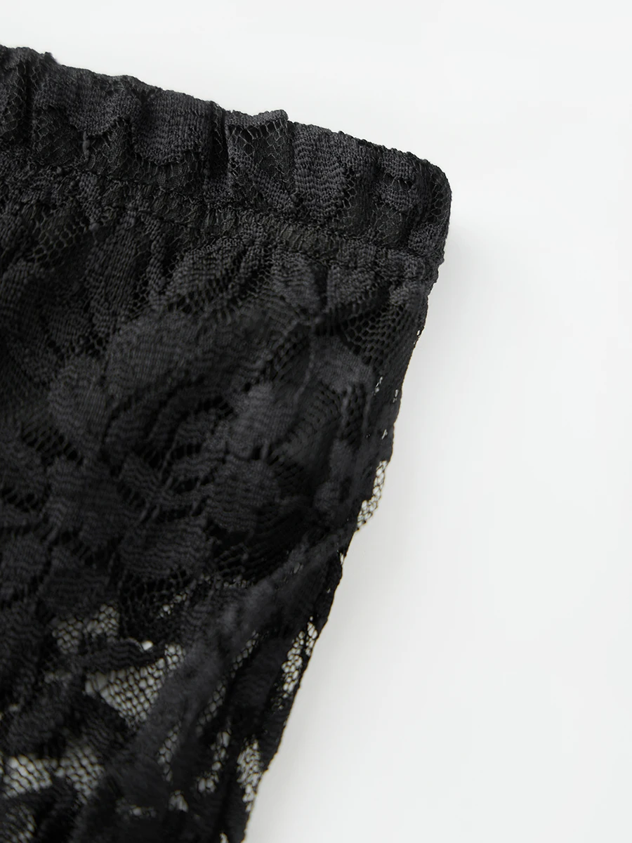 Women&rsquo;s Sheer Lace Pants Mid Waist Solid Color Flare Pants Bell-Bottoms Trousers Beachwear