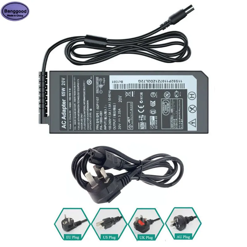 

20V 3.25A 65W 7.9*5.5mm Laptop Charger w/ AC Power Cable for Lenovo B490 B590 V580 SL500 SL510 T430u T520 X120e X130e 40Y7657