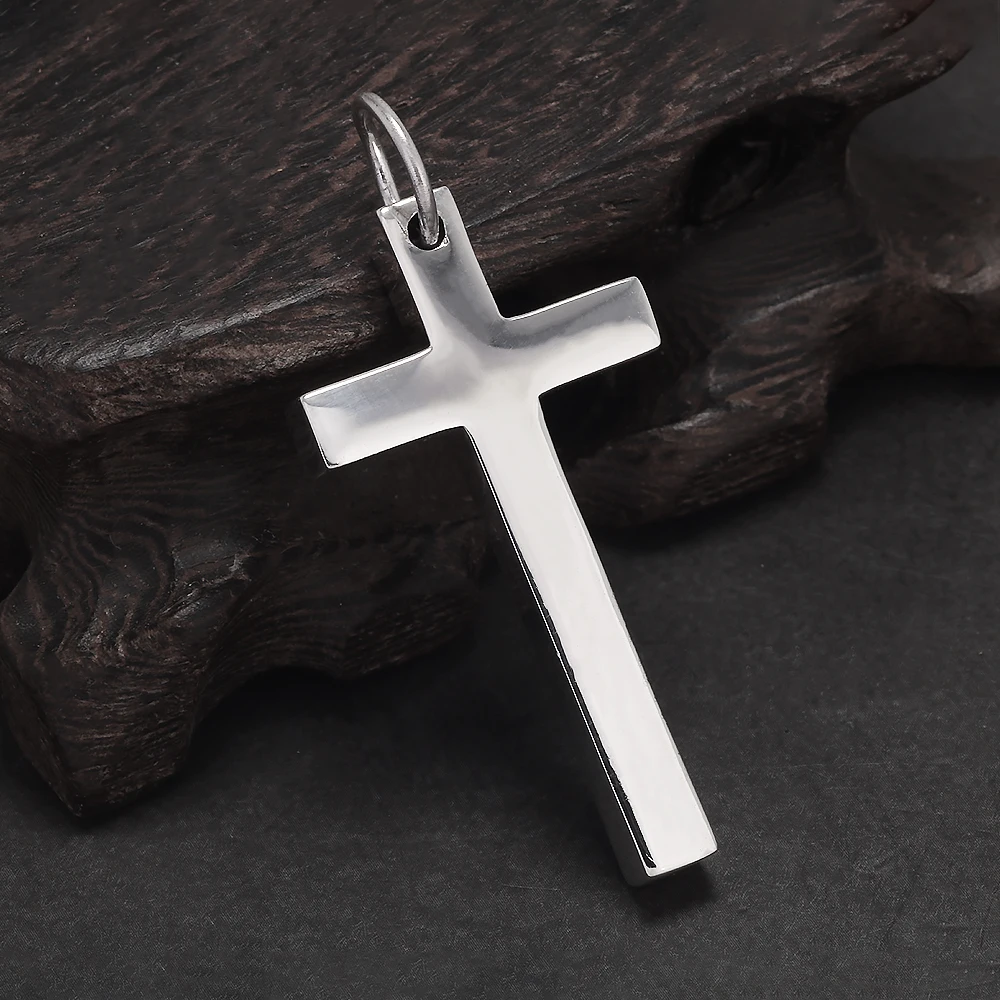 Pendant Necklace Silver Necklace Silver Pendant Silver Necklace Charms Solid 925 Silver Cross Pendant for Men Women Minimalist High Polished Fashion Classic Jesus Christian Prayer Jewelry