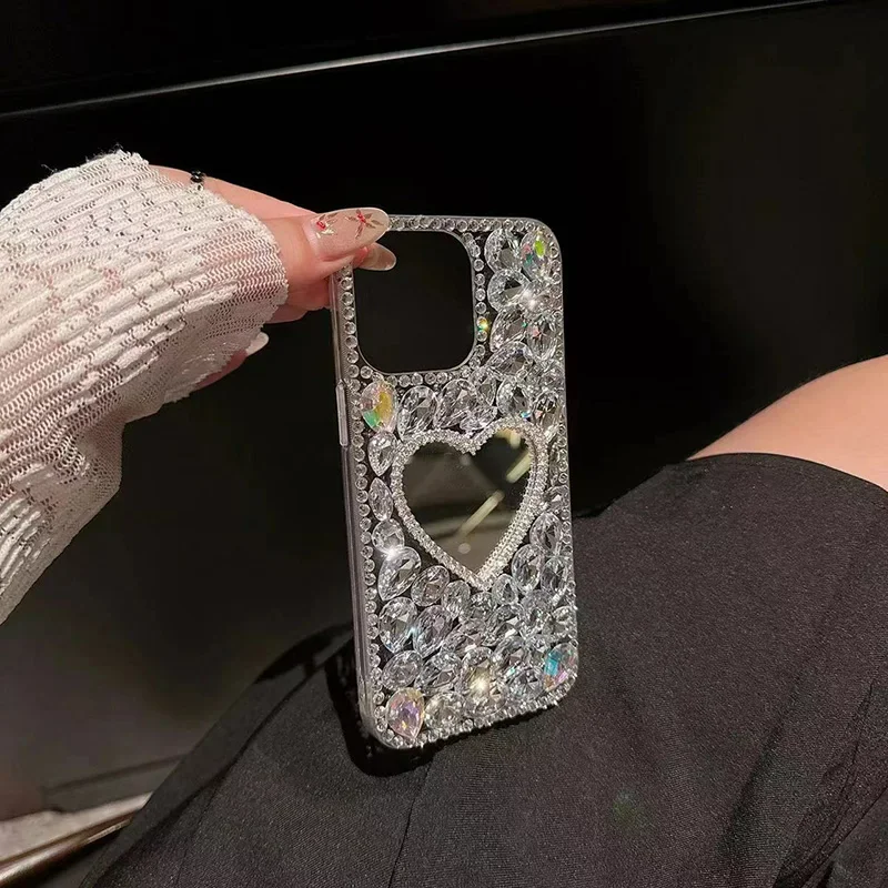 Enhanced Product Title: Elegant Rhinestone Mirror Case with Crystal Bling Design