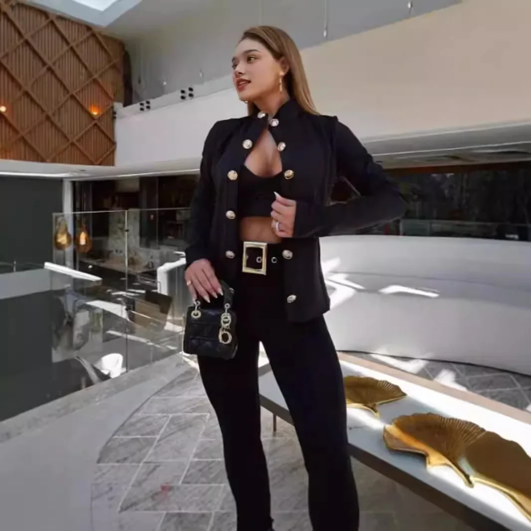 Fashionable Slim Fit Long Sleeve Stand Collar Double Buttoned Women's Jacket New Style Cross-Border Independent Station - Image 4