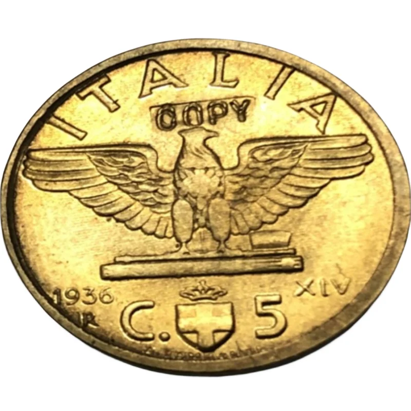 1936 Italia 5 Centesimi-Copia Moneta Placcata Oro Victor Emanuele Iii