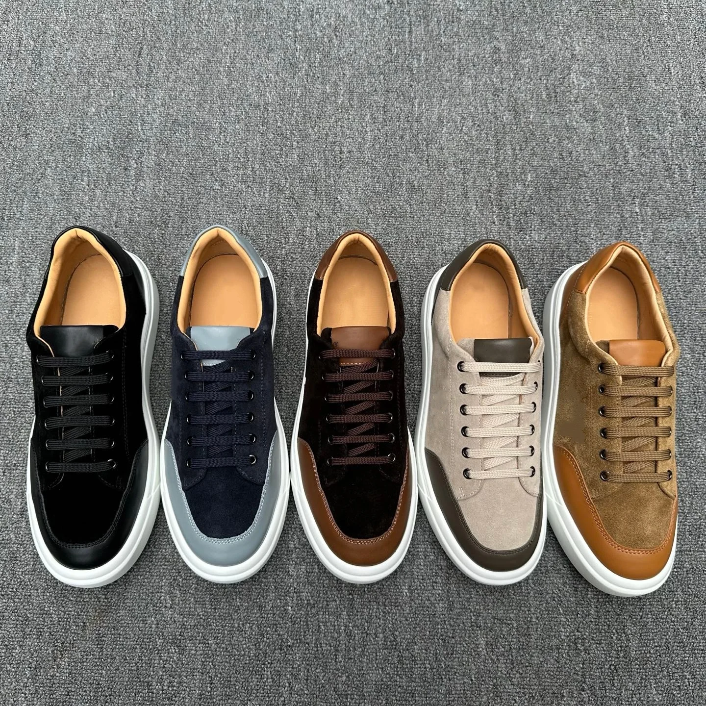 2026 New Luxury Men's Casual Skate Shoes, Cowhide Patchwork Niche Round Toe Trendy Sneakers, Retro Versatile Chunky Sole_vogvips.com