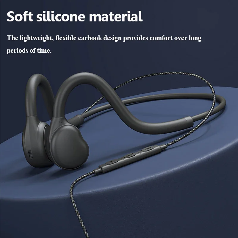 Open Ear Air Conduction Headphones 3.5mm Wired Stereo Not in Ear Music Headset Ultra Light with Microphone for IOS Andriod Phone 6