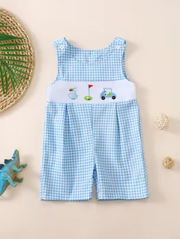 Baby Boy Summer Plaid Casual Romper Infant Clothing Snap Button Overall Outfit for Newborn Boys 1