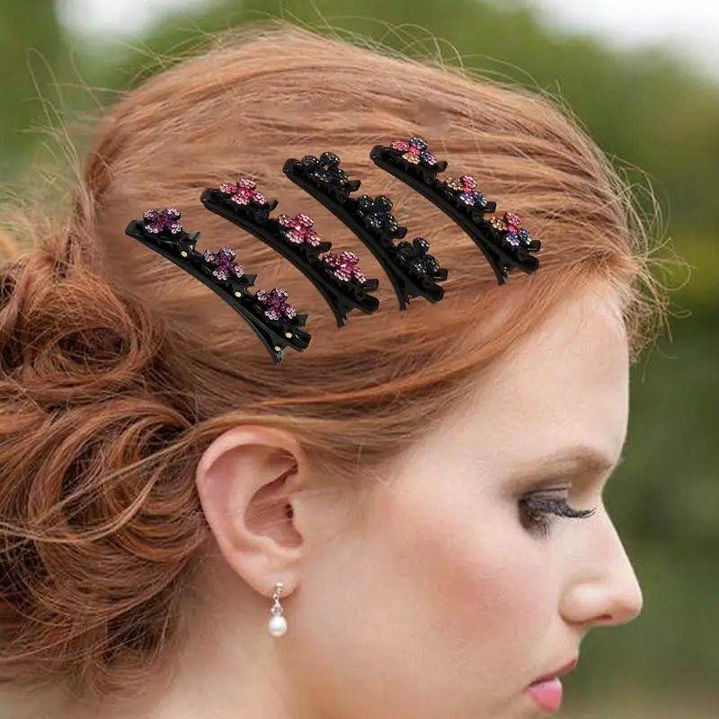 Hair Clip With 3 Small Clips Hair Clips For Braids 3PCS Sparking Crystal Stone Braided Double Layer Braided