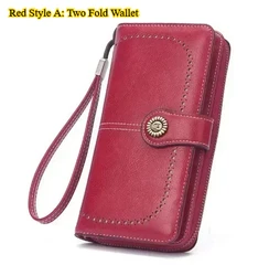 Elegant Anti - Theft Leather Women's Wallet - Long Zipper Clutch Bag with Card Holder (Burgundy - Two Fold)