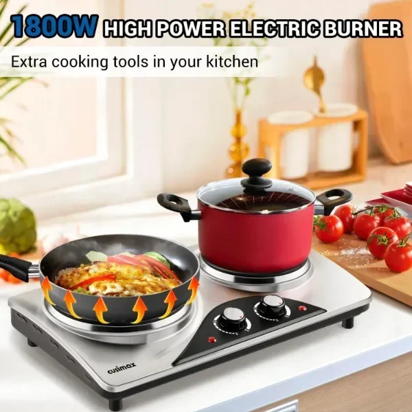 CUSIMAX Double Burners, 1800W Electric Hot Plate for Cooking Double Countertop Burner Portable Cast Iron Hot Plates 5
