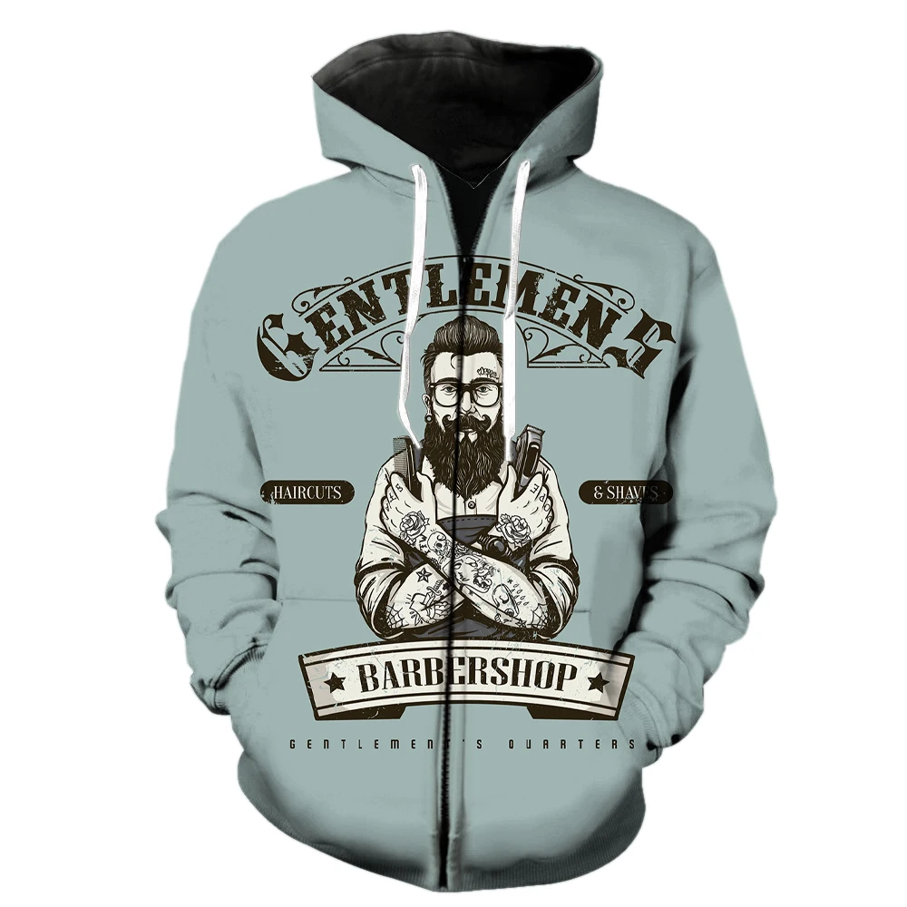 

Cartoon Barber Men's Zipper Hoodie Streetwear 3D Printed With Hood Jackets Fashion Cool Spring 2022 Hot Sale Funny Sweatshirts