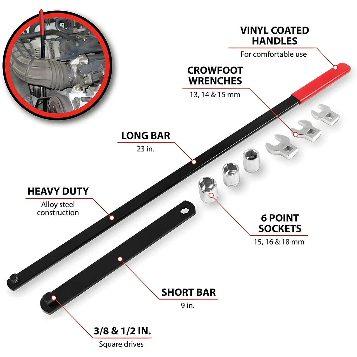 Universelles Keilriemenspanner-Werkzeugset 8-teilig 3/8" & 1/2" Antrieb Verstellbarer Schraubenschlüssel Bestseller für Autoreparaturen