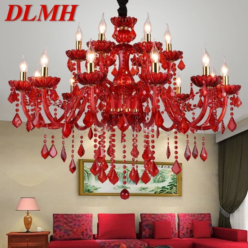 

DLMH European Style Crystal Pendent Lamp Red Candle Lamp Luxurious Living Room Restaurant Bedroom Villa Chandelier