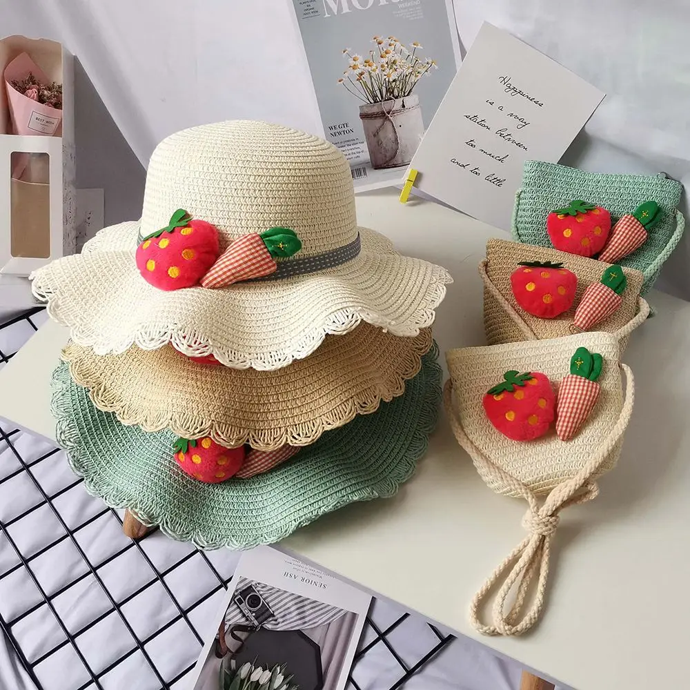 

Cute Strawberry For Girls Toddler Baby Sun Beach Straw Weaving Summer Hat Wide Brim Hats Sunshade Caps Sun Hat