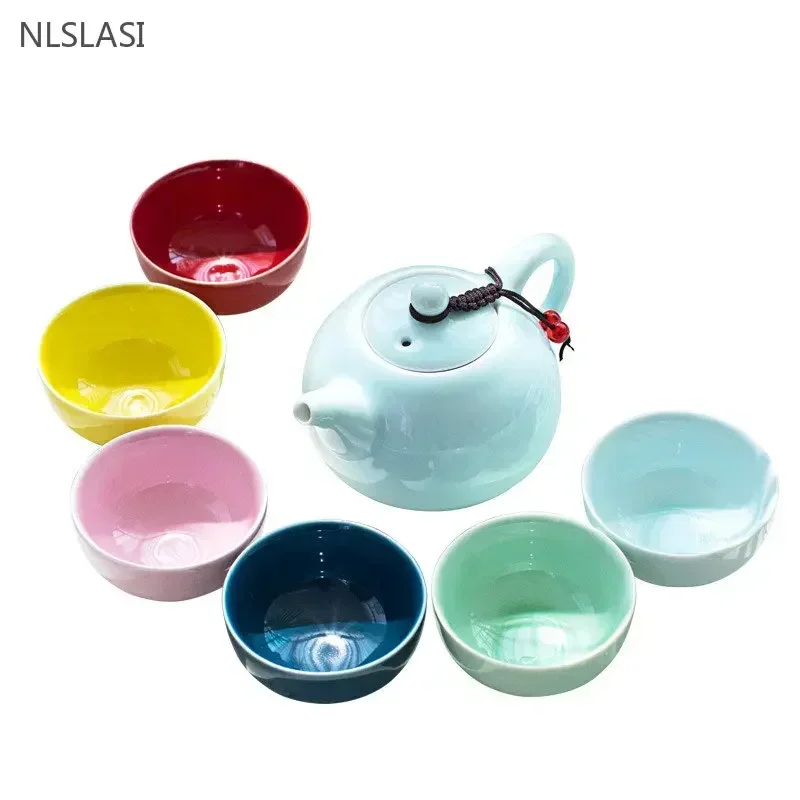 6 sets Chinese ceramic cups fish cups blue and white teapot small porcelain tea bowl tea cup teaset accessories drink Drinkware teapot cup set