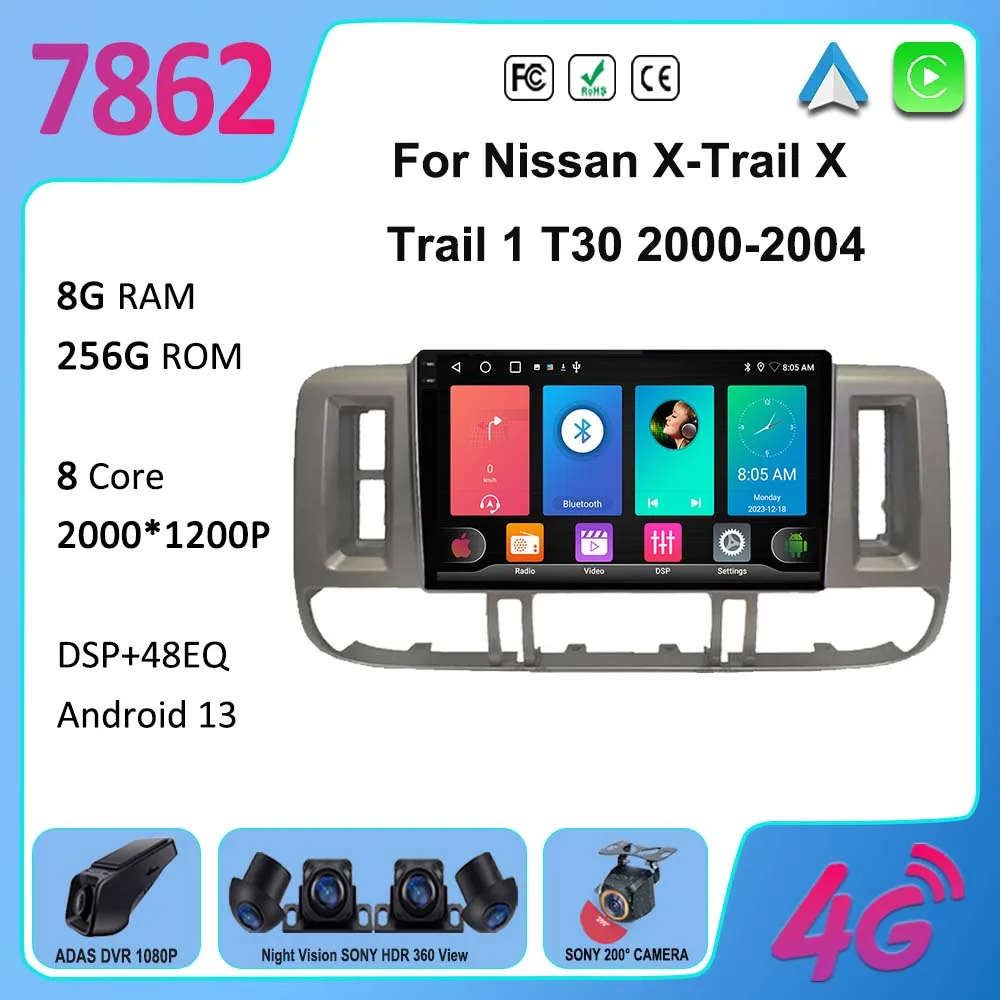 

For Nissan X-Trail X Trail 1 T30 2000-2004 7862 CPU Android 13 Car Radio DVD GPS Navigation NO 2DIN Stereo Multimedia Player BT
