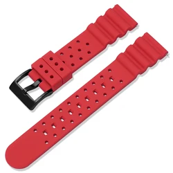 High Tensile Silicone Waterproof Sport Watch Band - Breathable Rubber Strap with Quick Release - 22mm (Red black)