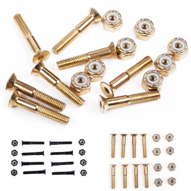 

16 Pcs Replacement Screws+Nuts 25-30MM Medium Carbon Steel Black/Gold Screws Bolts Four-Wheeled Skateboard Longboard Accessories