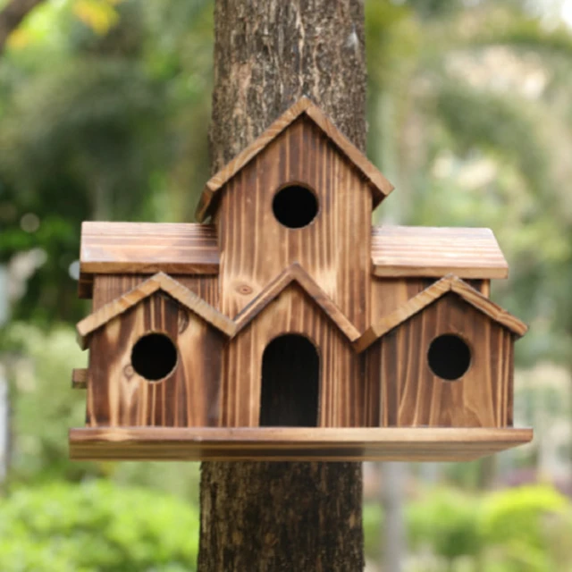 Maison d'oiseau en bois à l'extérieur de la maison d'oiseaux suspendue