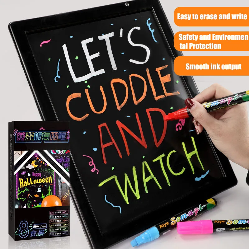 Cartoon Color Fluorescent Board Flat Head Erasable Blackboard Graffiti Liquid Chalk Fluorescent Pen