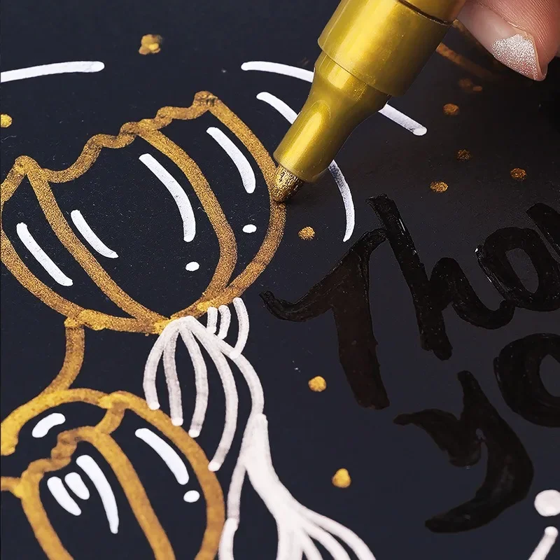 Metallic Paint Marker Pens with Ink Set Gold Silver White 2mm Art Markers for Manga Crafts Scrapbooking Stationery Art Supplies 5