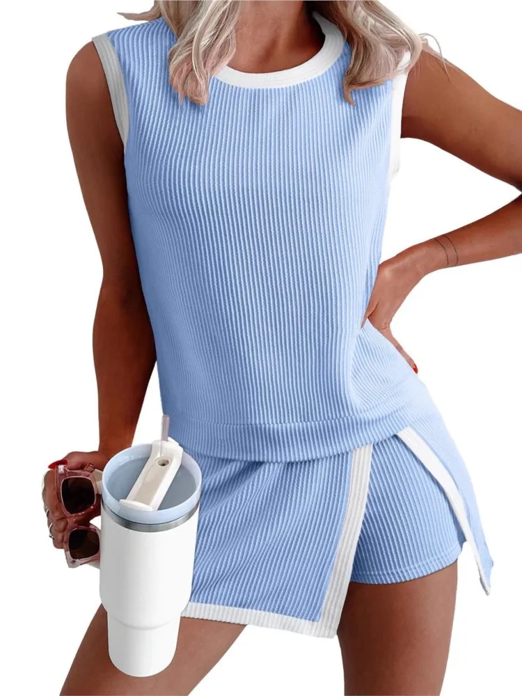 Women's New Summer Fashion Casual Suit Short-sleeved T-shirt Three-piece Pants Two-piece Set Holiday Party Solid 2 Piece Sets 2