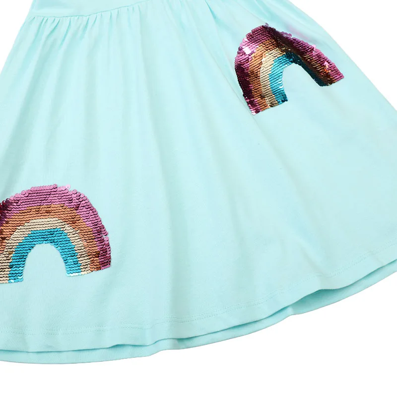 2025 New Kids Clothes Summer Dress Baby Girls Cartoon Sequin Rainbow Dresses Children's Clothing Vestidos Cotton