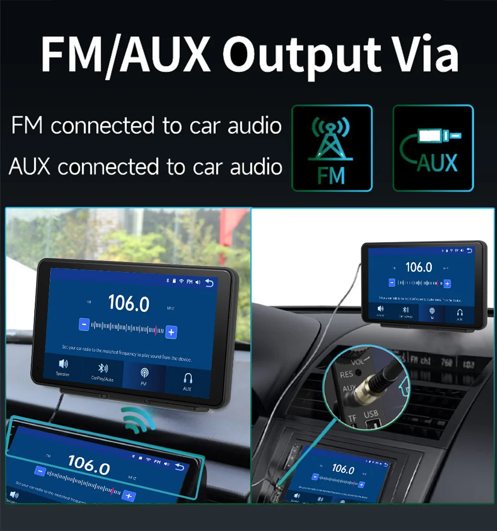 JIUYIN-reproductor de vídeo Multimedia para coche, 7 pulgadas, inalámbrico, Carplay, Android, pantalla táctil Universal portátil con Bluetooth AUX 5
