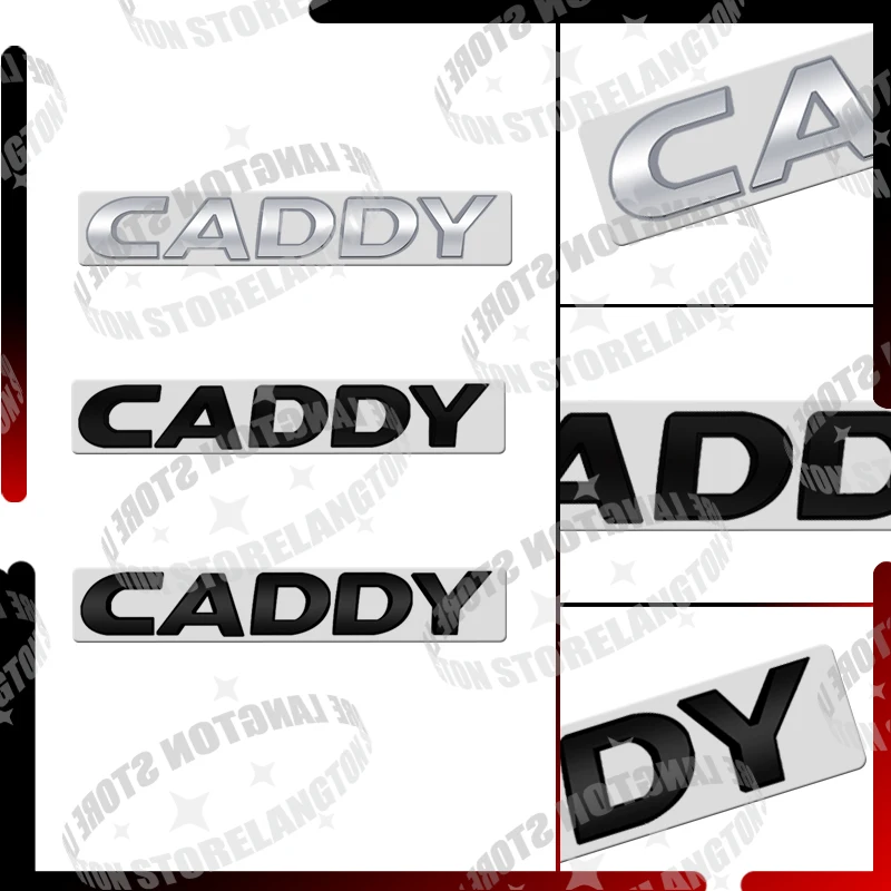 Glossy black For NEW Caddy Badge Letter Car Body Emblem 3D Metal Tail Sticker GTD Acceessories