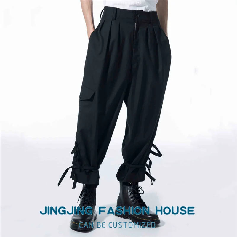 

S-6XL!!New men's casual straight pants trend men's pants handsome loose all-match cargo pants mid-waist nine-point boot pants
