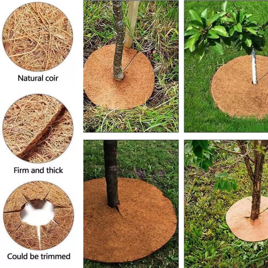 20/30/45/60cm 4 pezzi Natural Coco Coir Fiber Tree pacciamatura anello di protezione tappetino organico per Indoor Outdoor Disc Plant Cover vaso di fiori