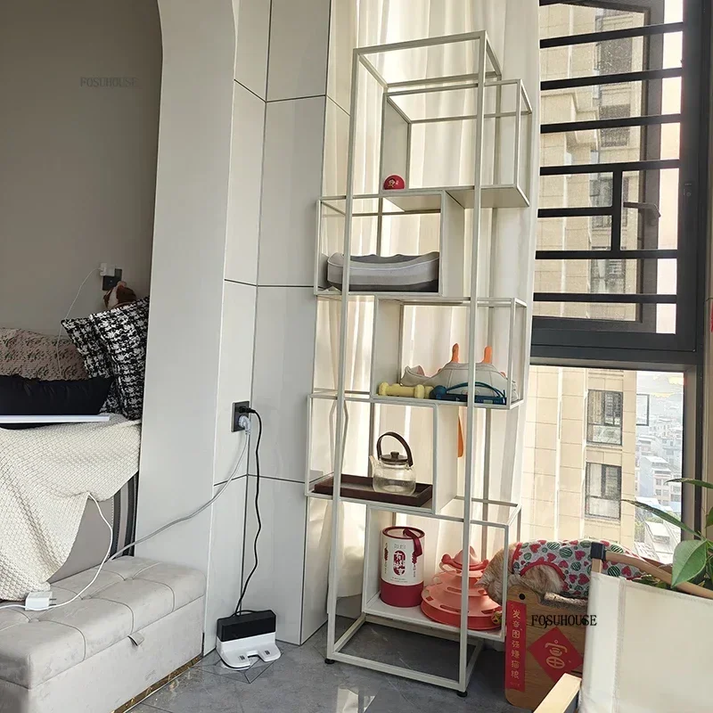 Nordic Iron Art Book Shelf Display Stand for Home Living Room Bookcase Vertical Minimalist Cream Style Bookshelf Storage Rack