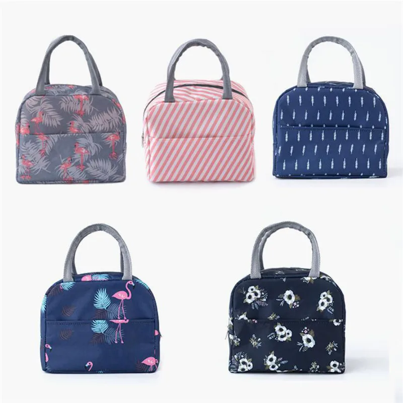 Functional Pattern Cooler Lunch Box Portable Insulated Canvas Lunch Bag Thermal Food Picnic Bags For Women Kids