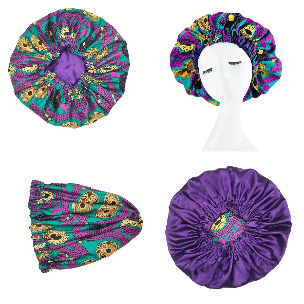 New Extra Large Satin Lined Bonnet Women Big Size Beauty Print Satin Silk Bonnet Sleep Night Cap Head Cover Bonnet Hat Wholesale