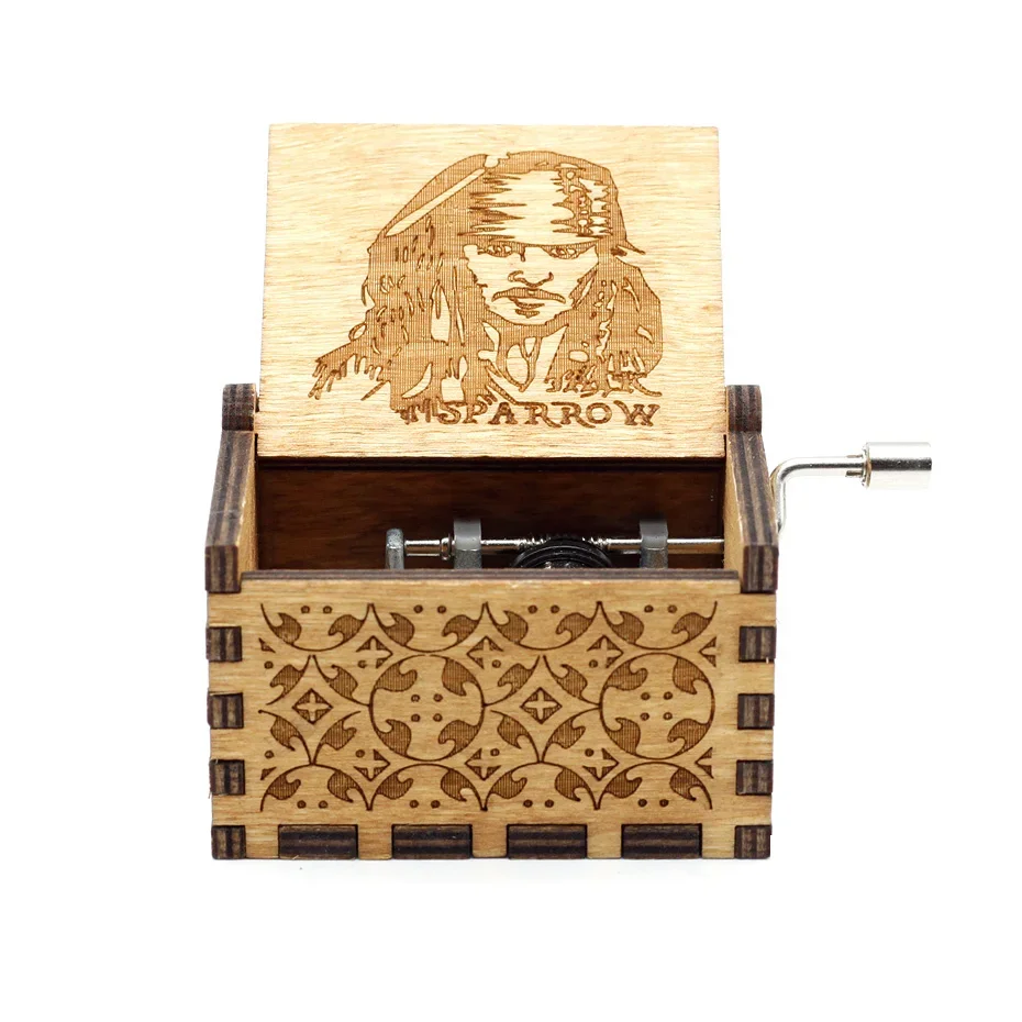 Hand-cranked wooden music box holiday birthday gift wooden music box