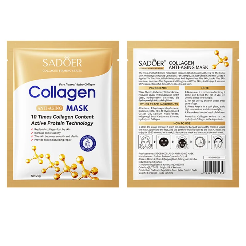 10pcs SADOER Collagen Facial Masks for Face skincare Moisturizing Brightening Hydrating Firming Face Mask Sheet Mask Skin Care