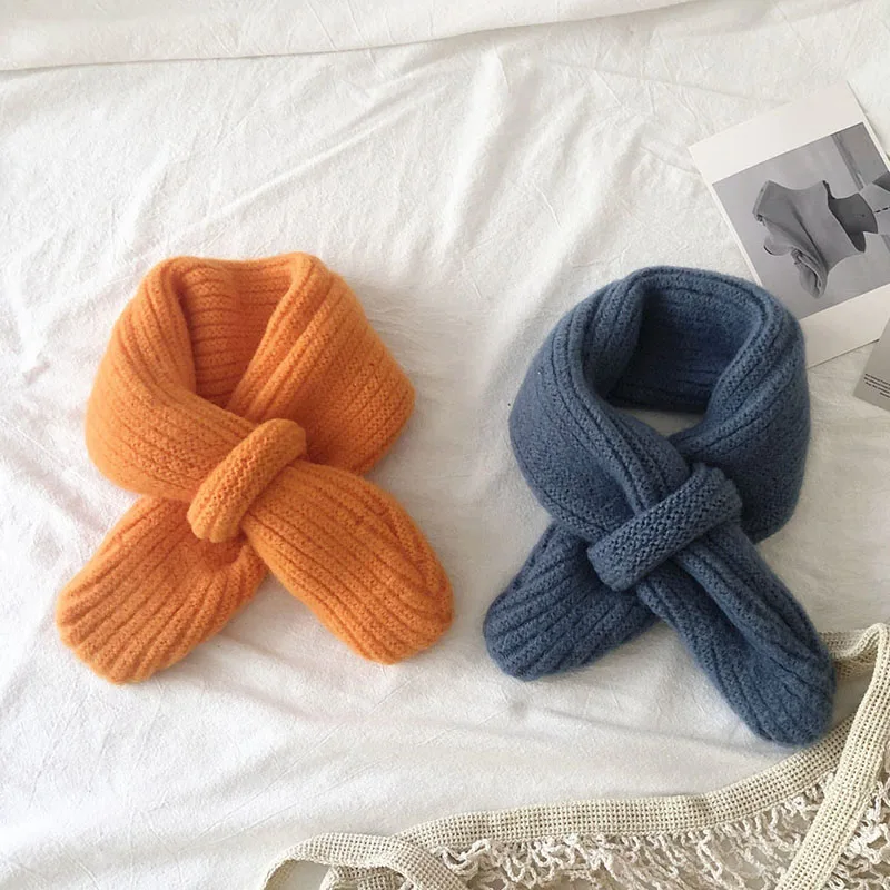 Korean Candy Color Baby Scarf Knitted Wool Warm Cross Children'S Scarves Autumn Winter Toddlers Kids Baby Boy Girl Snood Scarves