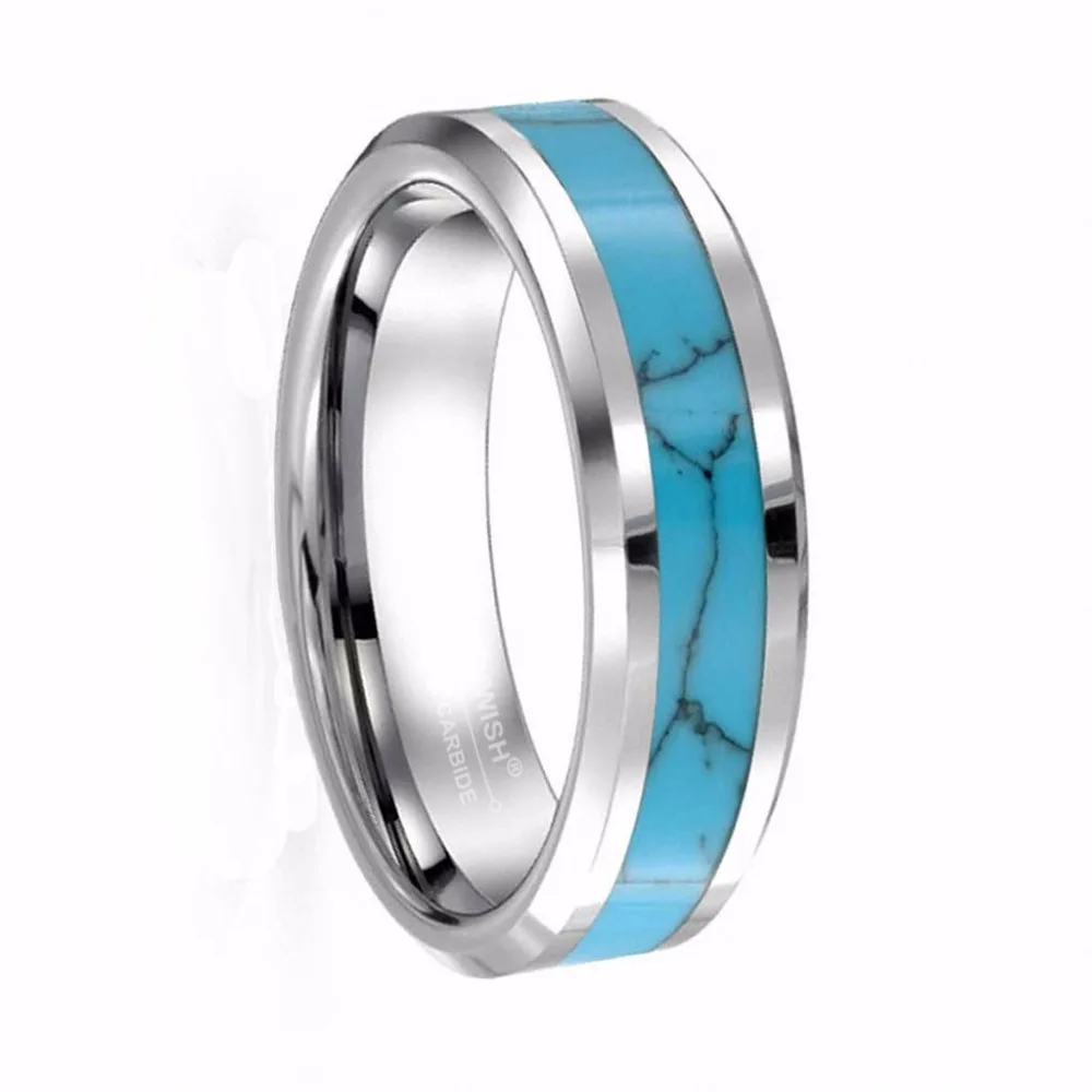 R0611-6mm-Mens-Womens-Tungsten-turquoise-inlay-wedding-band