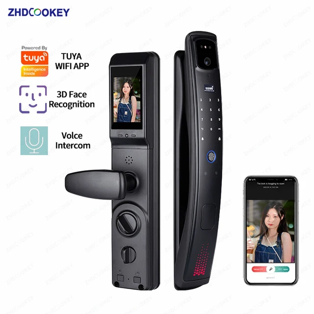 3D Face Recognition Tuya Wifi APP Smart Lock Fingerprint Password IC Card Code Biometric Key Voice Intercom Electronic Door Lock 1