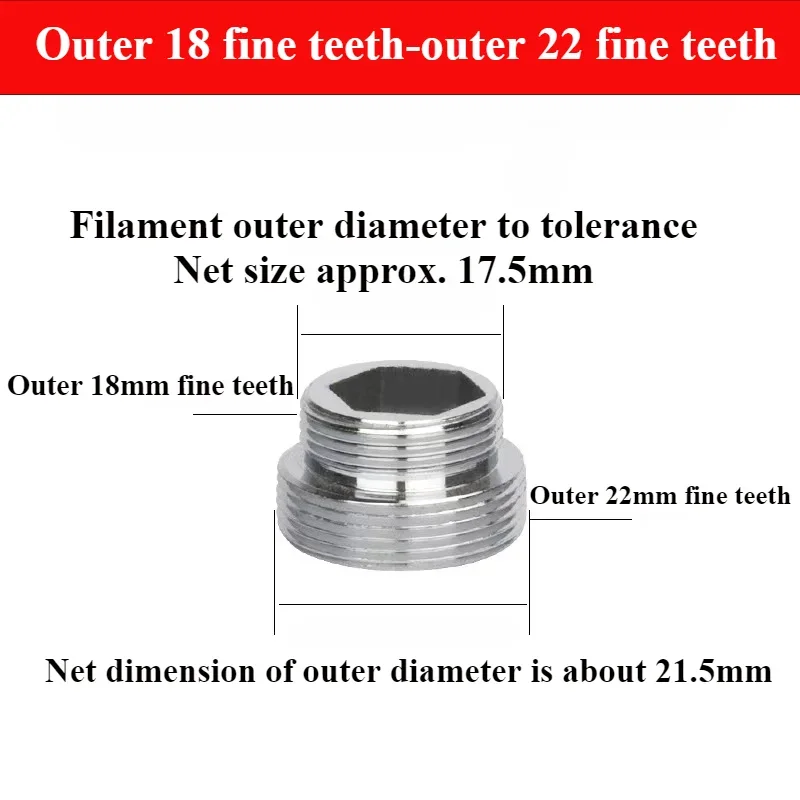 Faucet adapter 22 turn 16-32mm brass coupler sealing ring internal external fine tooth conversion thread