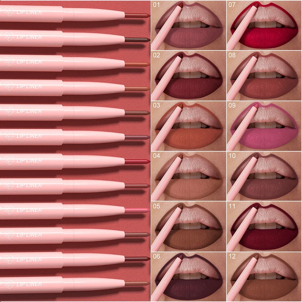 12Color Waterproof Lip Liner Pencil Dark Red Brown Lipstick Pencil Lip Outline Nude Matte Lipstick Crayon Contouring Tint Makeup 3