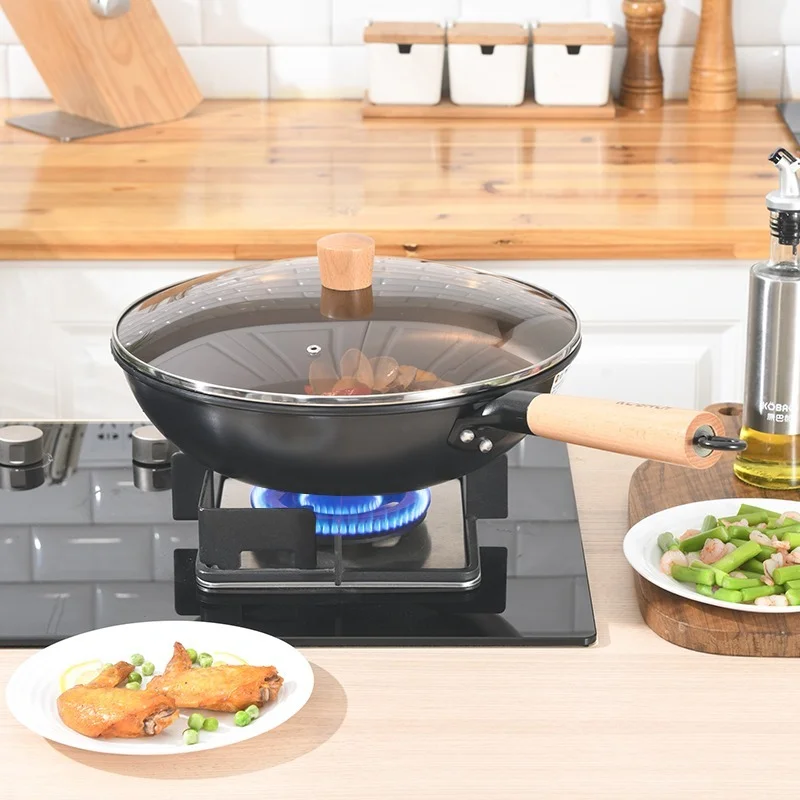 

Cast Iron Wok 32cm Kitchen Non-stick Pan Chinese Wok Cast Iron Pan