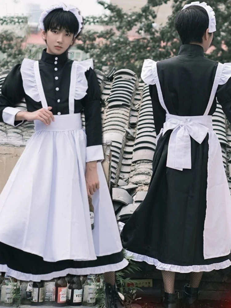 CP5XL Vintage Black White Maid Lolita Outfit Anime Theme Cafe Workwear Cosplay Waitress Costumes Bow Ties Chemise Babydoll Cloth for lolita dress lolita cosplay costumes
