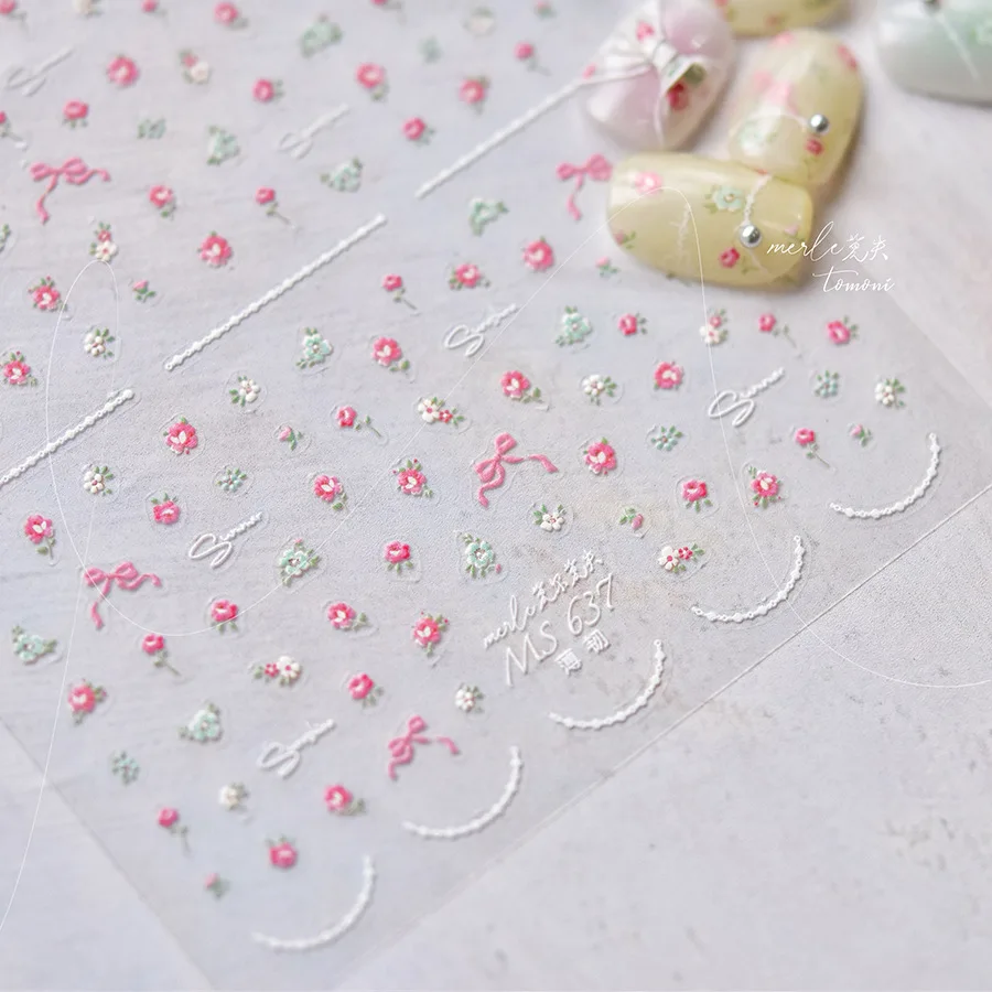 1pc 3D Thin Wild Pink Small Flowers Nail Art Stickers Self Adhesive Decals Manicure Accessories MS637 4