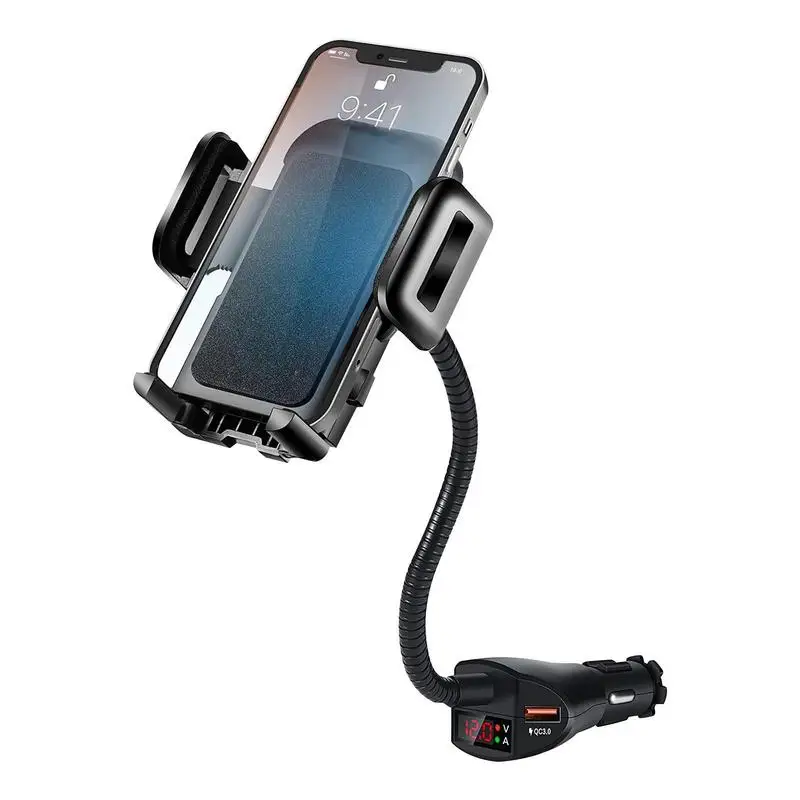 3 in 1 차량용 시거잭 핸드폰 거치대, 듀얼 USB 차량용 충전기(전압 감지 기능 포함), 조절 가능한 휴대폰 거치대