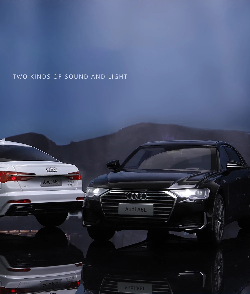 1:18 Audi A6 Limousine Alloy Die Cast Toy Car Model Sound And Light Pull Back Toy Collectibles