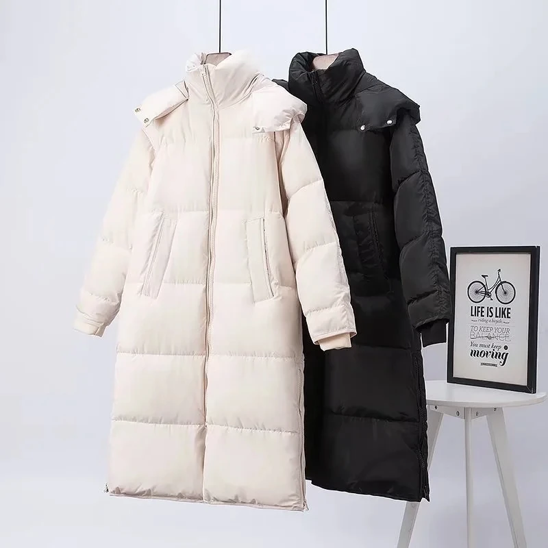

Winter jacket women long coat thick warm white black hooded parka casual zipper winter coat female