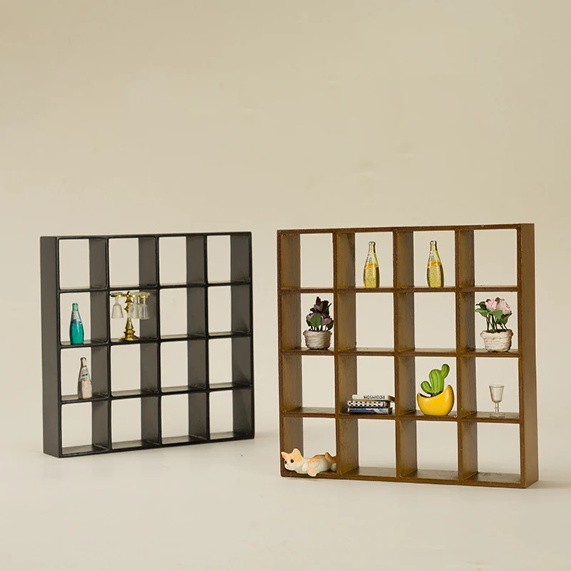 

1:12 миниатюрный Витринный Шкаф для кукольного домика, стеллаж для хранения с 16 ячейками для гостиной, мини-мебель, витринный стол с окном