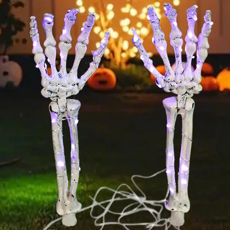 Halloween Solar Skull Hand Skeleton Arms Pathway Lights Solar Stakes Sound Effect Garden Stake Lights Halloween Lighted Skeleton