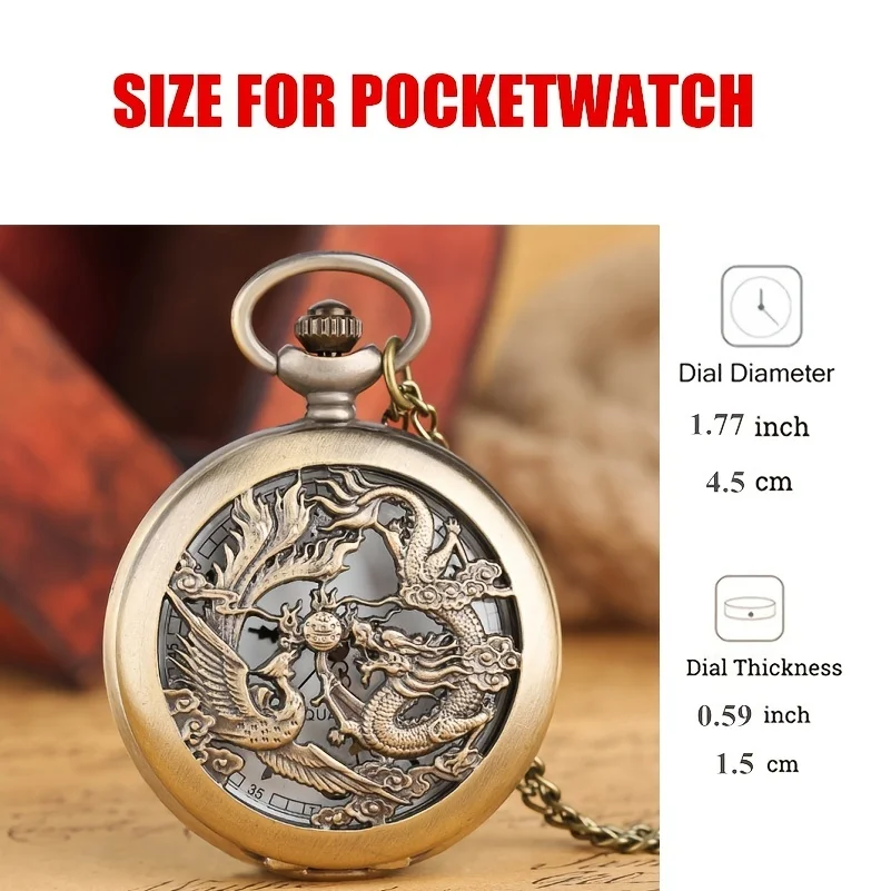 Retro Double Dragons Playing with Beads Quartz Pocket Watch With Necklace Chain Gift for Male Women Chronograph Hombre Relojes
